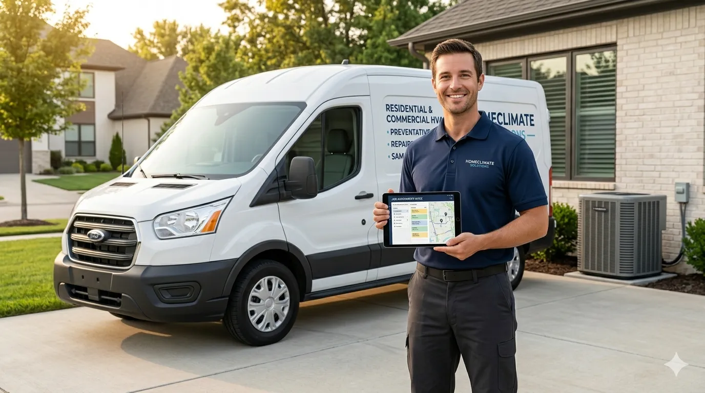 HVAC technician with service van