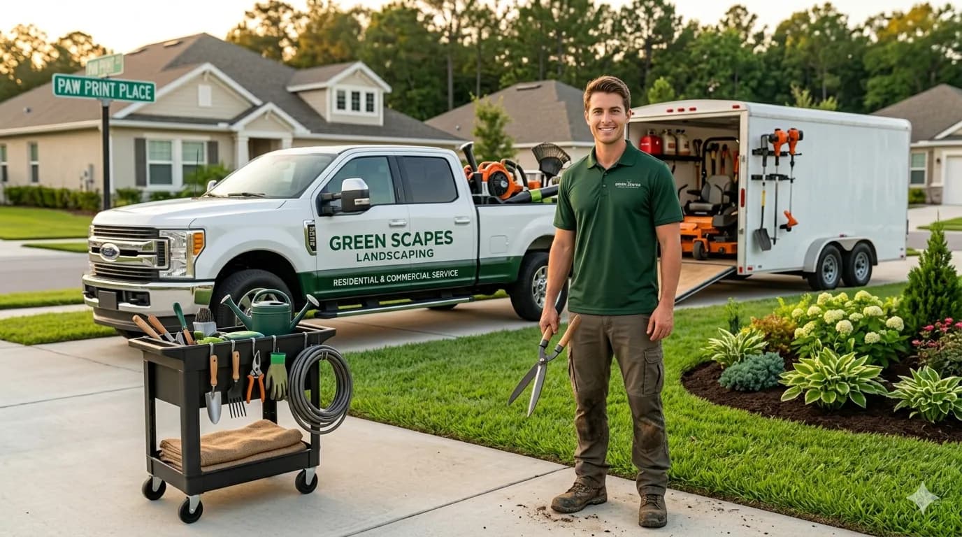Landscaper with work truck