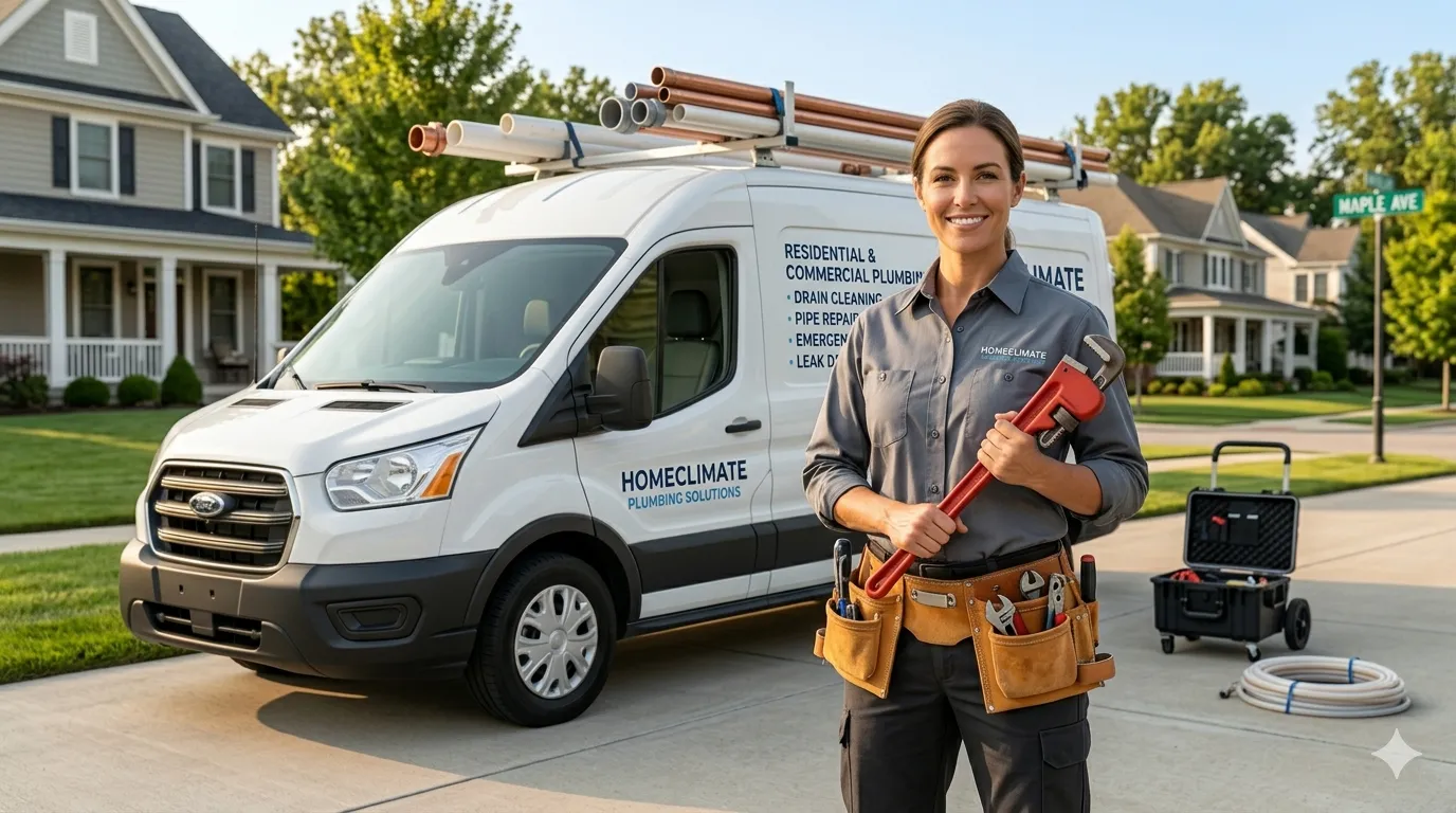 Plumber with work truck